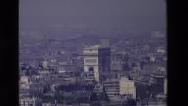 PARIS FRANCE-1969: Aerial View of Arc de Triomphe in Hazy Cityscape