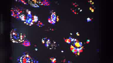 Paris France (1969): A Red And Blue Stained Glass Window In The Dark