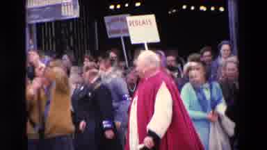 Paris France (1969): Man In Red Cape Walking Through Protesters To Greet Someone