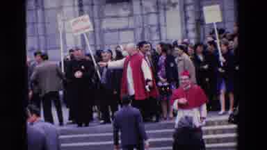 Paris France (1969): Church Congregation Flowing Down Large Staircase Herded By