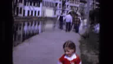 Strasburg France (1970): Little Girl In A Red Dress Taking A Walk, Rooftop, Sky