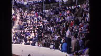 Barcelona Spain (1971): A Crowd Of People In A Stadium, Some Moving To Or Away