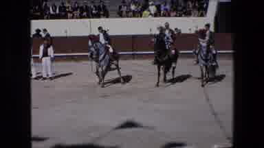 Barcelona Spain (1971): Three Horses Walking Backwards With Uniformed Riders