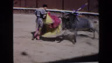 Barcelona Spain (1971): A Man Waving A Red Flag In Front Of A Bull