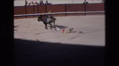 Barcelona Spain (1971): Bullfighter Being Horned While A Man Rescues Him And Is