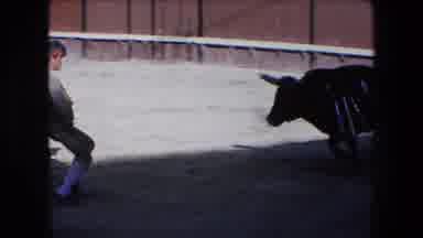 Barcelona Spain (1971): Matador Running Backwards In Front Of A Charging Bull And