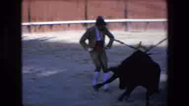 Barcelona Spain (1971): Bull Charging Group Of People