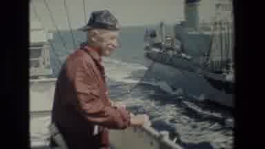San Diego Naval Base (1981): Elderly Man In A Hat Watching A Boat At Sea From The