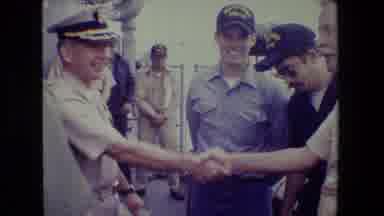 San Diego Naval Base (1981): Navy Officers Shaking Hands On A Ship