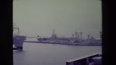 San Diego Naval Base-1981: U.S. Navy Warships Docked At Port With Officer Observing