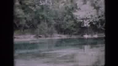 Pennsylvania USA (1958): Vintage Water Rowing Towards Trees Near Shoreline