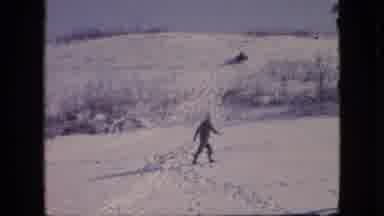 Philadelphia Pennsylvania USA (1964): Two Children Sledding And Racing Downhill In