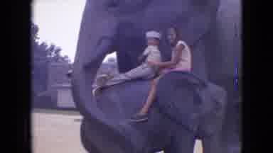 Philadelphia Pennsylvania USA (1964): Children Riding Elephant And Cat On Porch