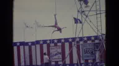 New Jersey USA (1965): Boardwalk Acts: High Dive, Rope Work, Man Jumping On Board