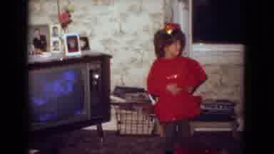 New Jersey USA (1965): Girl In Red Dress Stands By The Tv And Hides Face
