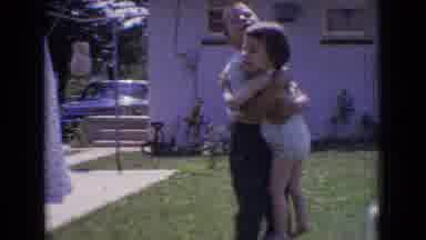 New Jersey USA (1965): Father With Two Kids Beside A Large Blue Plastic Pool