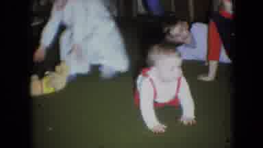 Athens Ohio USA (1966): The Young Little Boy Finally Crawling, As The Dog Runs For