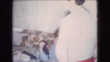 Athens Ohio USA (1966): Two Ladies And A Dog Opening Christmas Presents In The