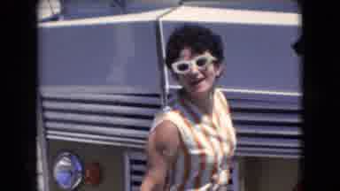 Athens Ohio USA (1966): Woman In Sunglasses Posing Before Showing Her Mobile Home
