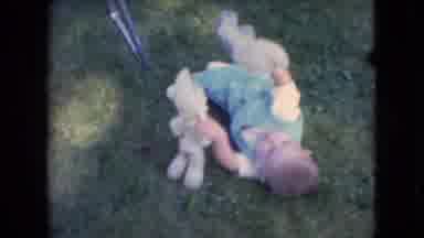 Athens Ohio USA (1966): Baby Playing In The Yard With Stuffed Animal Toys And Cute