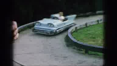 New Jersey USA (1966): Kids In Vintage Kiddie Cars Driving Down Curved Track, C