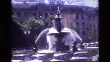 PORTUGAL-1972: Large Water Fountain In Front Of Building In A City