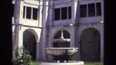 PORTUGAL-1972: Big Beautiful White Building With Fountain And Arched Colonnades