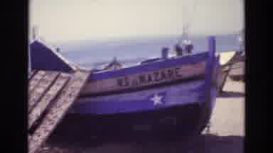 Portugal (1972): Blue Fishing Boat Nazarene On The Beach