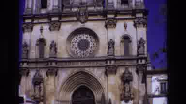 PORTUGAL-1972: Ornate Gothic Church with Rose Window and Bell Towers