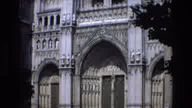 Spain (1972): Stone Building Outside People Lady Trees Cars