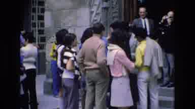 Spain (1972): Steeple Visitors Sky Building Sweaters Tie Business Suit