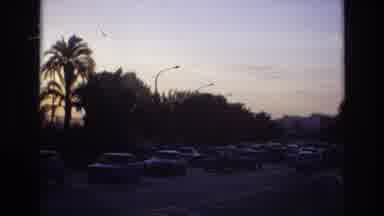 Spain (1972): Cars Driving Down A Road Lined With Trees At Sunset