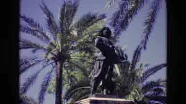 Spain (1972): Bronze Statue On Pedestal With Palm Trees