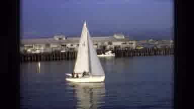 Central Coast California USA (1973): Man Walking Sailboat Sailing