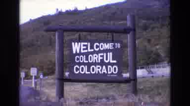 Colorado USA (1973): Welcome Colorful Colorado Car Tree Road Wood Mountain Curve