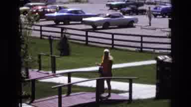 Colorado USA (1973): People Walking Parking Lot Car Bridge