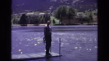 COLORADO SPRINGS COLORADO USA .-1973: A Man Standing On Dock Of A Lake With View