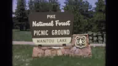 Lake Tahoe Nevada USA (1973): Pike National Forest Picnic Ground Manitou Lake Sign