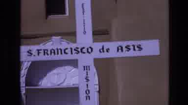 New Mexico USA (1973): Cross In Front Of San Francisco De Asis Mission Church