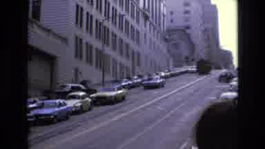 San Francisco California USA (1973): Vintage Vehicles Coming To A Stop On A Very