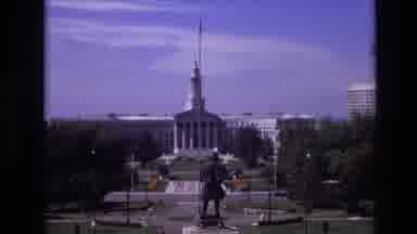 Denver Colorado USA (1974): Cars Statues Old White Building On A Beautiful Day