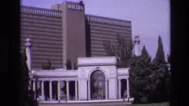 Denver Colorado USA (1974): Hotel Overlooking Archways Cowboy Riding Bronco Statue