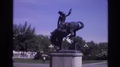 Denver Colorado USA (1974): Statue Showing Soldier And Horse In Park Then Building