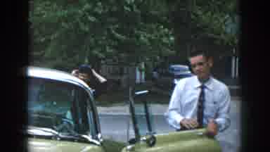 Dayton Ohio USA (1958): Man Getting Out Of Car And Waving At Driver
