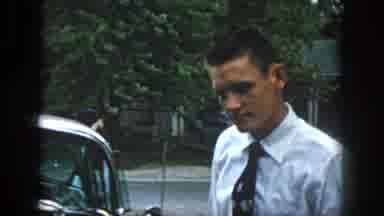 Dayton Ohio USA (1958): A Man And Two Women Stand Around The Car In Church Clothes
