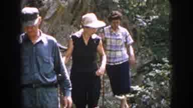 Dayton Ohio USA (1958): Three Elderly People Hiking On Some Rocks