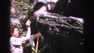Dayton Ohio USA (1958): Group Walking Through The Woods In The Summertime And Rock