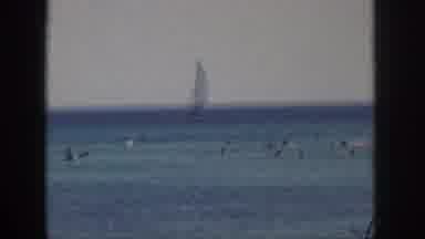 Hawaii USA (1959): People Swimming In The Ocean And Sailboat