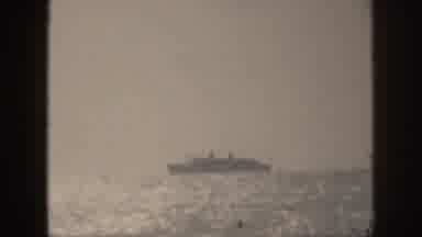 Hawaii USA (1959): Big Ship Swims Across The Ocean At Foggy Weather
