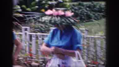 Hawaii USA (1959): Windy Wind Blouse Blue Shirt Hat Flower Fence White Picket